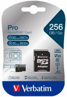 Micro SDXC Card PRO U3 Class 10 A2 256GB w/adaptor sort