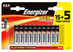 Energizer MAX AAA batterier E92, 15 stk + 5 stk pakning