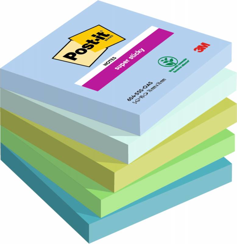 3M Post-it SS Oasis 76x76 90 ark pr blok, 5 stk