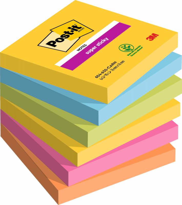 3M Post-it SS Carnival 76x76 90 ark r blok, 6 stk