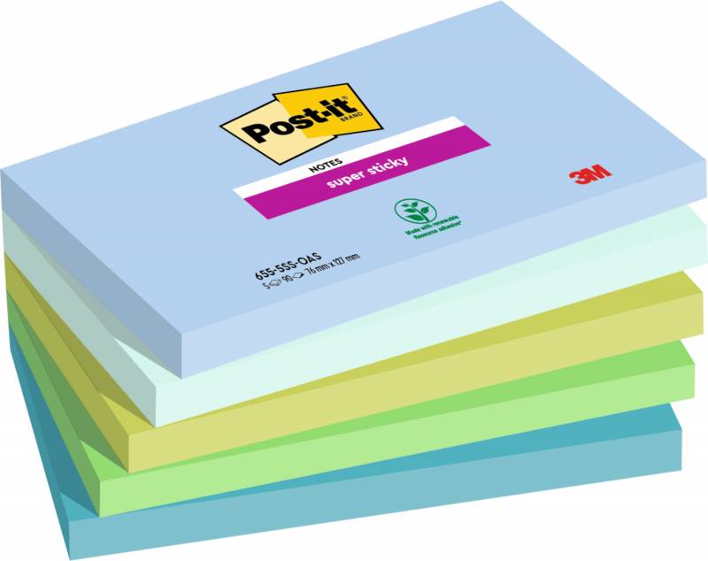 3M Post-it SS Oasis 76x127 90 ark pr blok, 5 stk