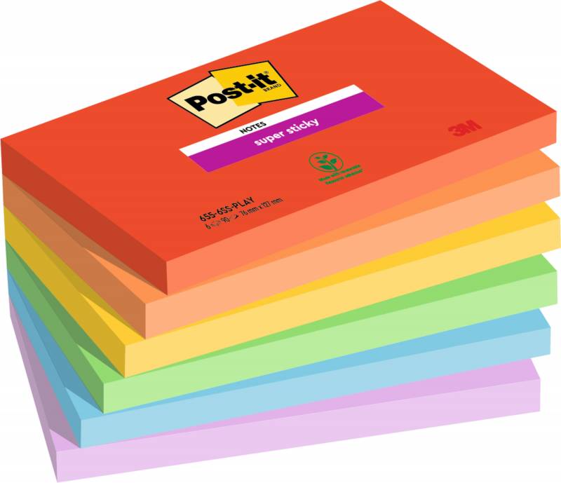 3M Post-it SS Playful 76x127 90 ark pr blok, 6 stk