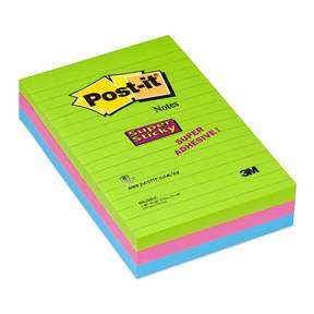 3M Post-it SS-Notes 102x152 linieret ass. neon 90 ark pr blok, 3 stk