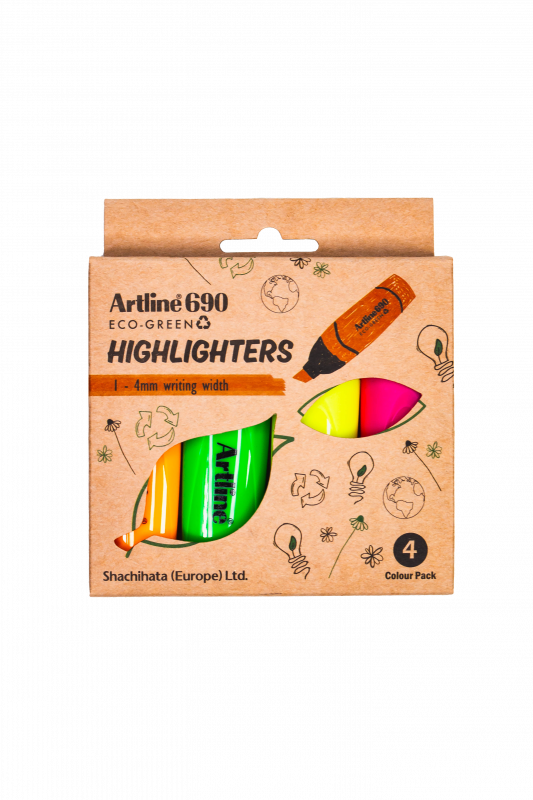 Artline highlighter 690 ECO-GREEN med 4 farver