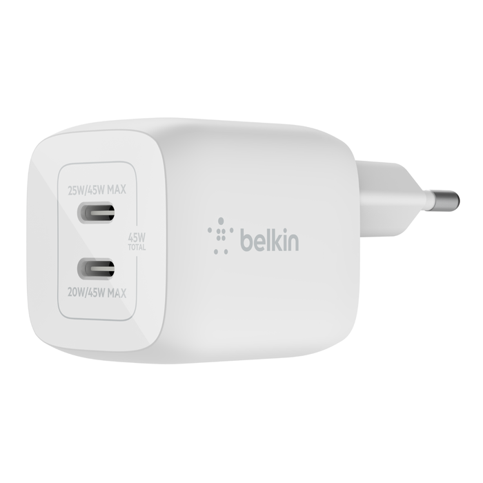 Belkin 45W PD PPS Dual USB-C GaN oplader Universal, hvid