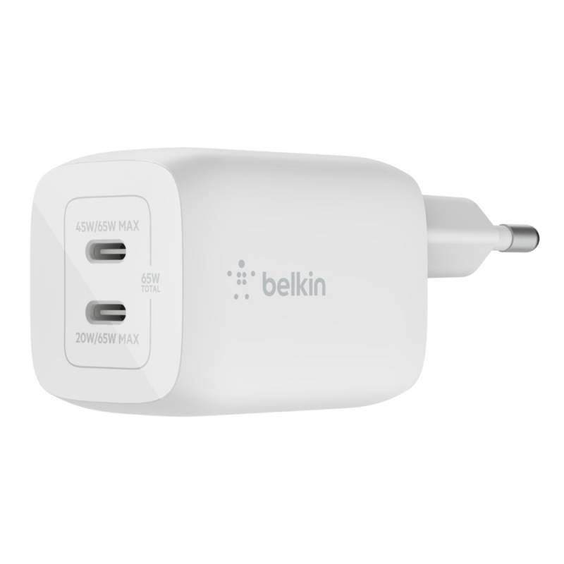 Belkin 65W PD PPS Dual USB-C GaN oplader Universal, hvid