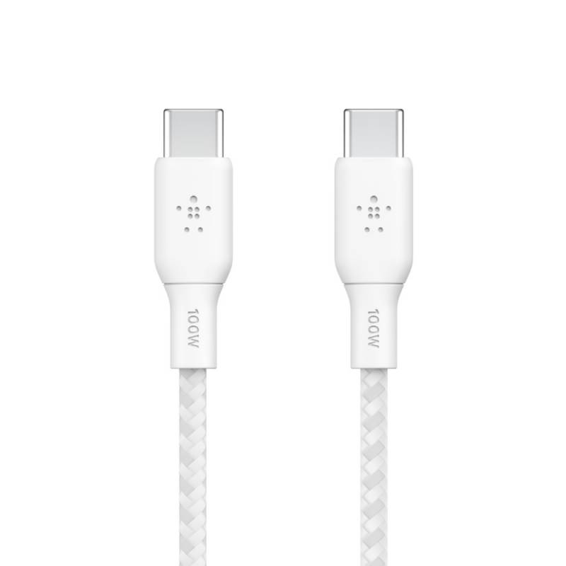 Belkin 100W USB-C to USB-C Braided kabel 3meter, hvid