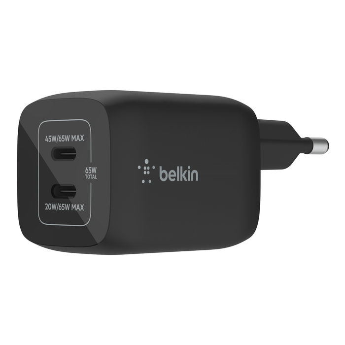 Belkin 65W PD PPS Dual USB-C GaN oplader Universal, sort