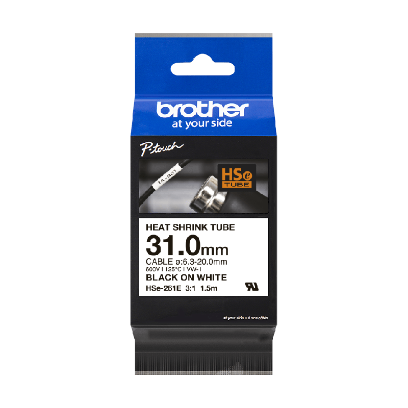 Brother HSe-261E sort på hvid krympeflextape 31 mm