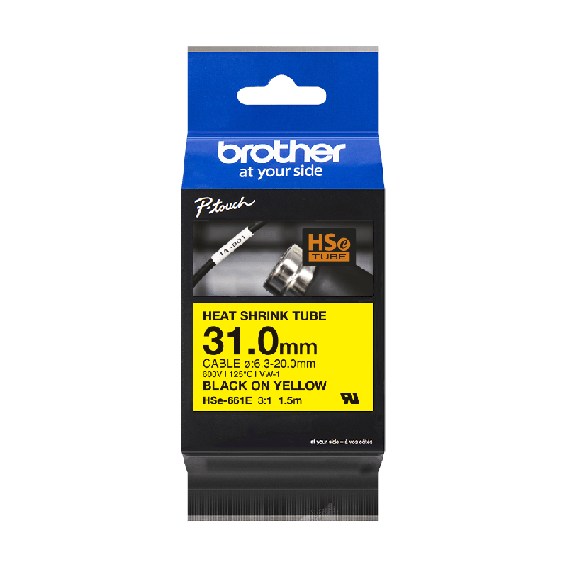 Brother HSe-661E sort på gul krympeflextape 31 mm