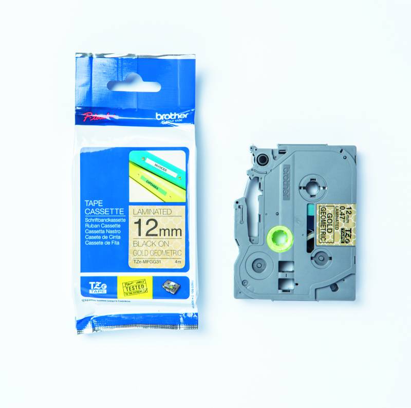 Brother TZe-MPGG31 printer sort tekst på mønstret lamineret tape