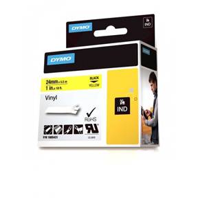 Dymo tape Rhino 24mmx5,5m farvet vinyl blå på gul