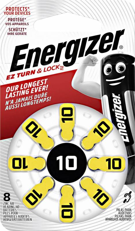 Energizer høreapparat batteri Aid Zinc Air 10, 8 stk pakning