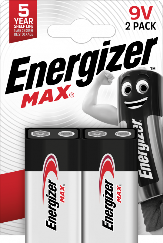 Energizer MAX 9V/6LR61 batteri, 2 stk pakning
