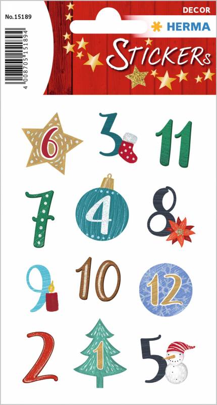 Herma stickers Christmas med tallene 1-24 til julekalender