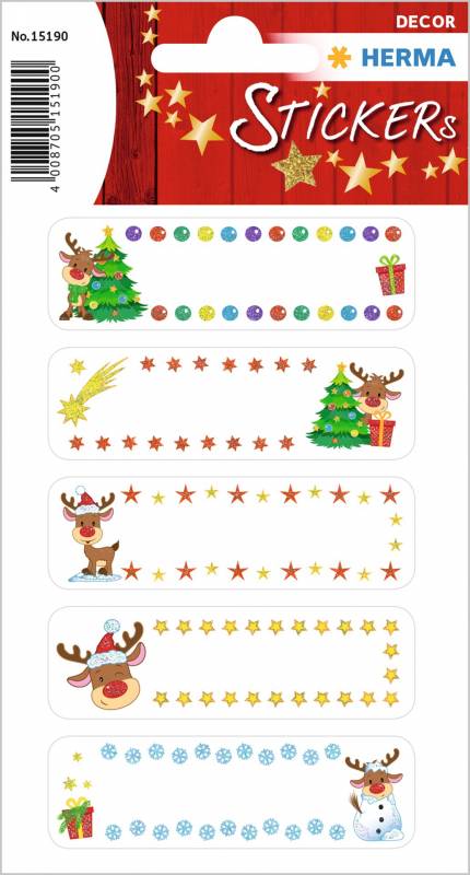 Stickers selvklæbende klistermærker - Julegaveretiket Rudolf glitter