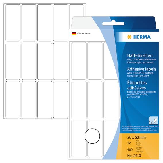 Herma etiket manuel 20x50mm hvid, 480 stk pr pakke