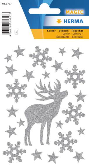 Stickers selvklæbende klistermærker - Magic julehjort glitter