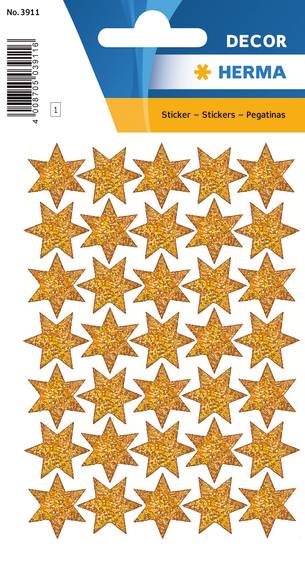 Stickers selvklæbende klistermærker - Stjerne Ø16mm guld glitter