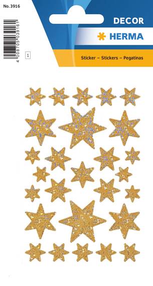 Stickers selvklæbende klistermærker - Decor julestjerne guld glitter