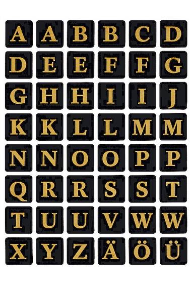 Herma etiket bogstaver A-Z 13x13 guld farvet med sort baggrund