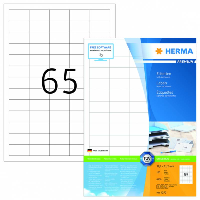 Herma adresseetiket Premium A4 38,1x21,2mm, 100 ark