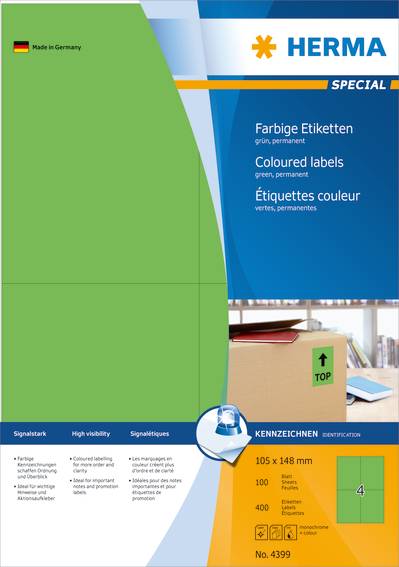 Herma etiket Special farvet 105x148 grøn, 4 etiketter, 100 ark