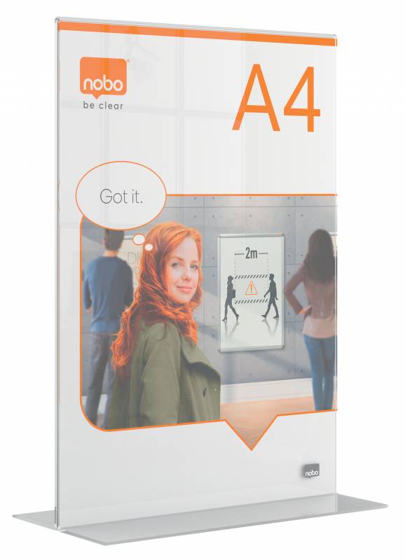 Nobo Skilteholder Premium Plus akryl T-fod A4, klar