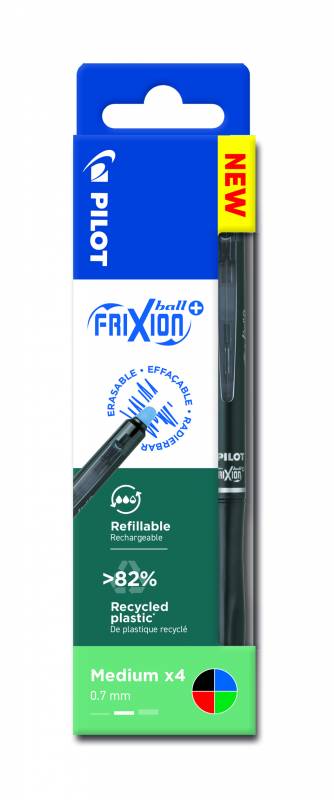 PILOT Frixion Ball Plus 0,7 Wallet 4 stk forskellige farver