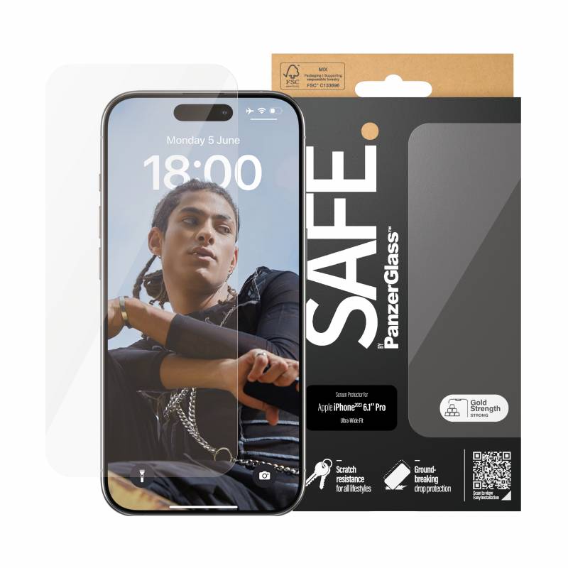 PanzerGlass SAFE. Screen Protector til iPhone 15 Pro Ultra-Wide Fit