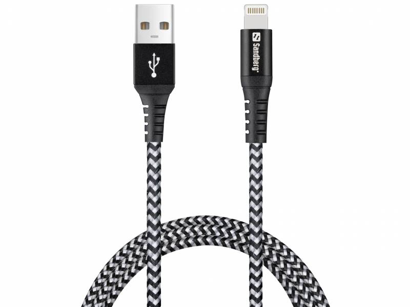 Sandberg USB-A til Lightning SURVIVOR, 1 meter sort-hvid