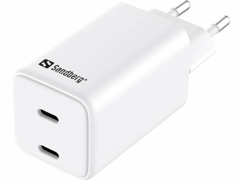 Sandberg AC oplader Dual USB-C PD65W EU hvid