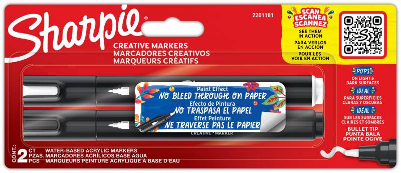 Marker Sharpie Creative Acrylic blist sort/hvid (2)