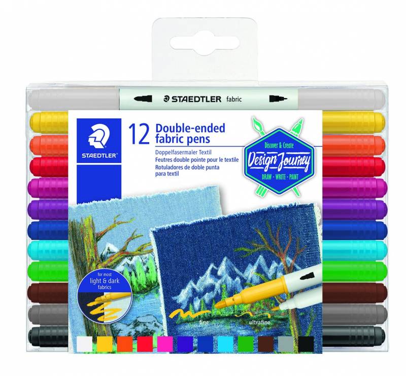 Tekstil pen dobbelt spids med 12 forskellige farver