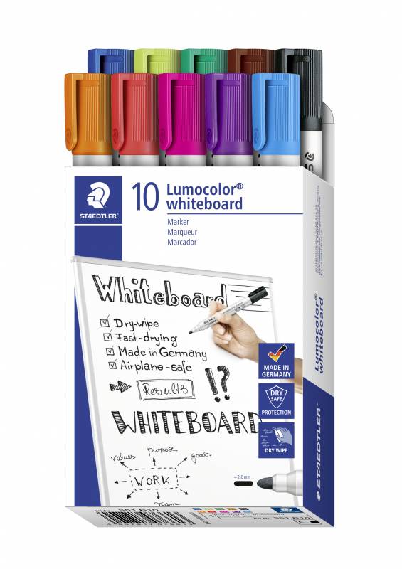 Staedtler whiteboard marker Lumocolor rund 2mm, sæt med 10 penne