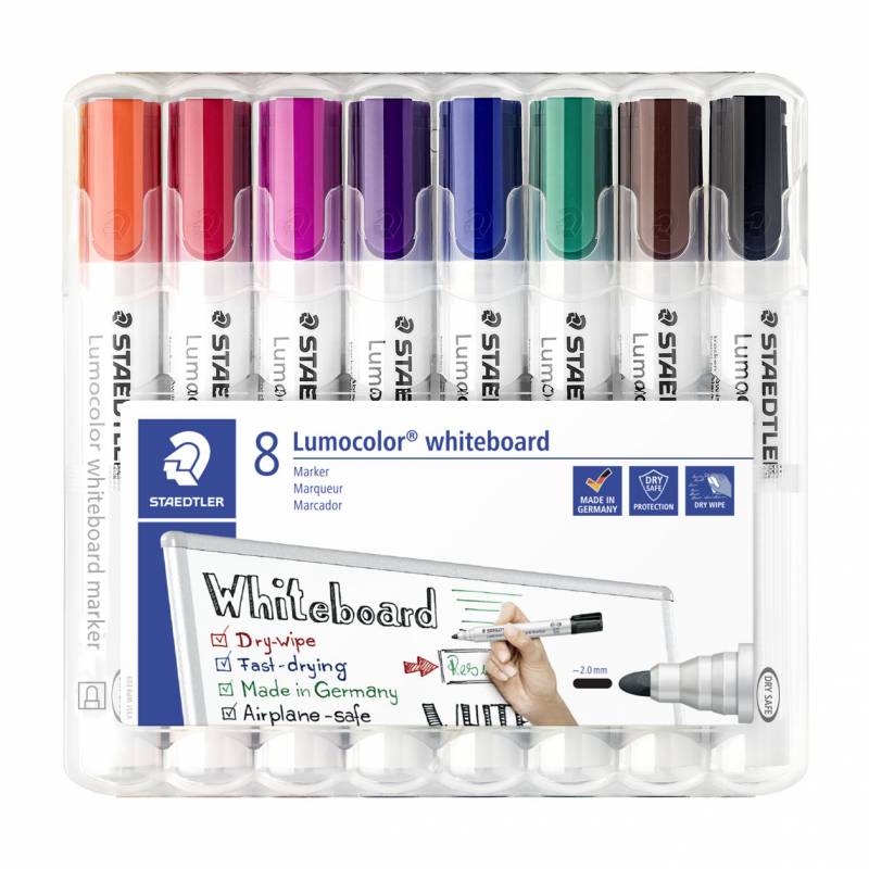 Staedtler whiteboard marker Lumocolor rund 2mm, sæt med 8 penne