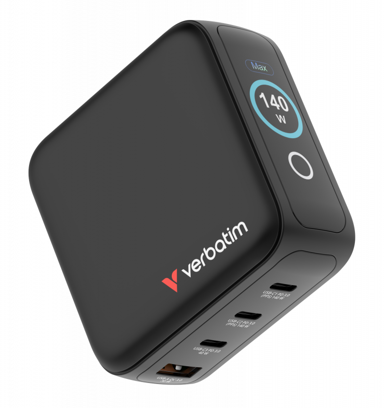 Verbatim Mini GaN Charger 4-port 140W med Display