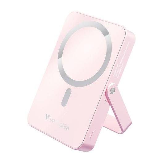 Verbatim magnetisk powerbank med tr&aring;dl&oslash;s opladning i pink glas