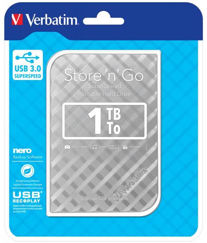 Verbatim 1TB Hard Drive 2,5'' Store ´N´ Go USB 3.0, sølv (Gen.2)