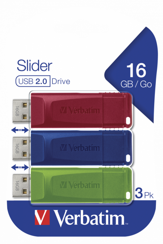 Verbatim Store ´N´ Go Slider USB Drive 16GB (3-pack) Red/Blue/Green