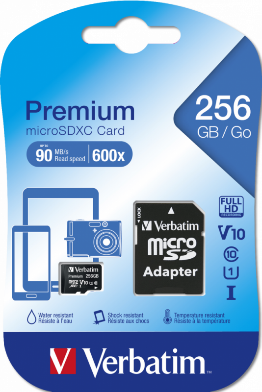 Verbatim MICRO SDXC PREMIUM 256GB CLASS 10 INC ADAPTER