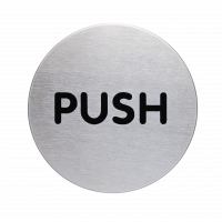 Durable dørskilt "'Push''  Ø65mm Pictogram af rustfrit stål