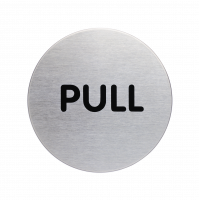 Durable dørskilt ''PULL''  Ø65mm Pictogram af rustfrit stål