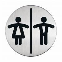Durable toiletskilt selvkl&aelig;bende Dame & Herre &Oslash;83mm rustfrit st&aring;l 