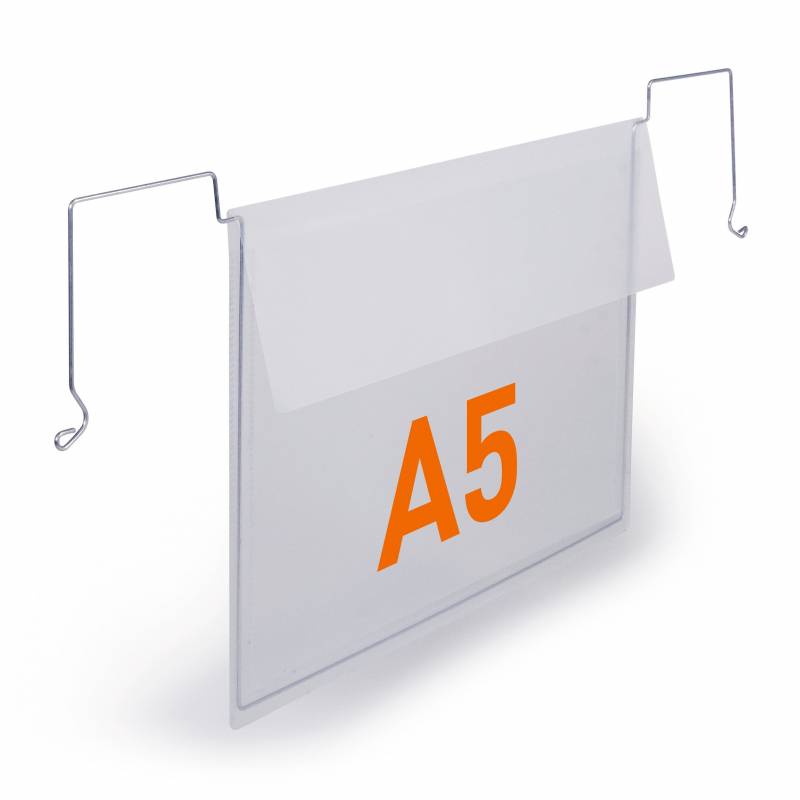 Durable lagerlomme med wirebeslag og foldeflap A5 tv&aelig;rformat, 50 stk