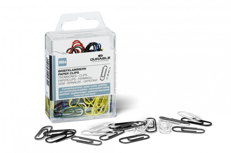 Papirclips 26 mm plastovertrukne metal, 100 stk farvet