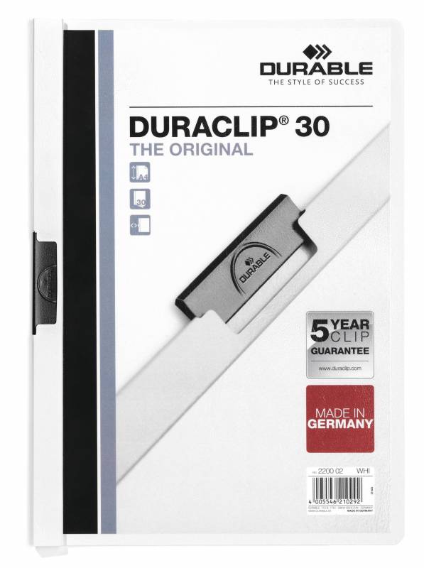 Durable duraclip&reg; 30, 5 stk pakke originale klemmappen, hvid