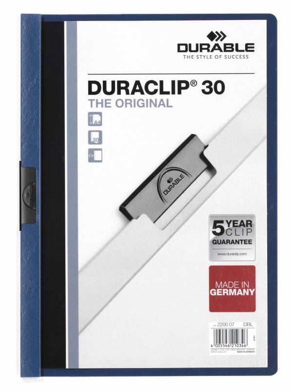Durable duraclip&reg; 30, 5 stk pakke originale klemmappen, bl&aring; 