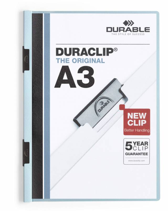 Durable Duraclip&reg; A3 klemmappe klar forside og bl&aring; ryg