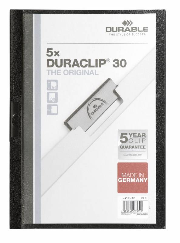 Durable duraclip® 30, 5 stk pakke originale klemmappen, sort